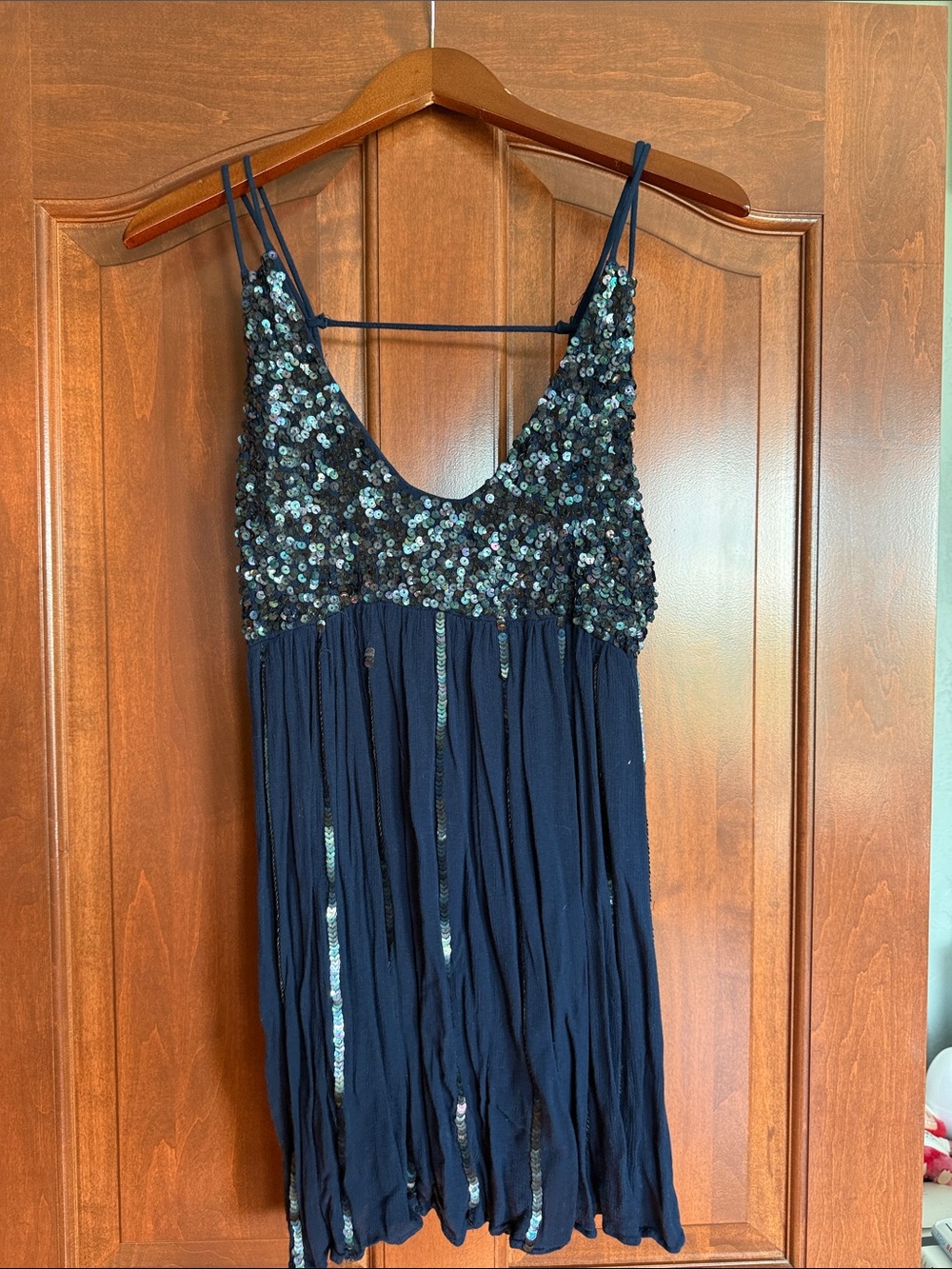 Free People Navy Sequin Embellished Top